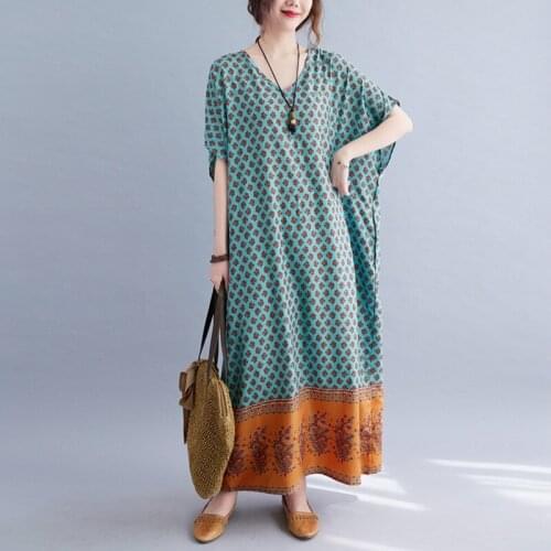 Print Floral Bohemian Long Maxi Dress 2021 New Arrival Thin Soft Loose Oversized Summer Dress Women Travel Casual Beach Dress