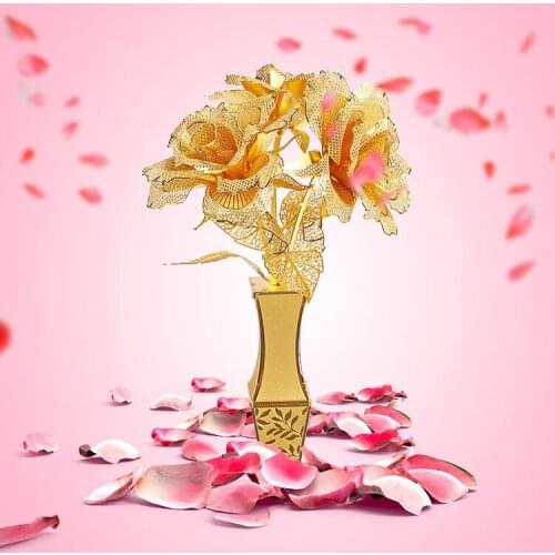 Golden Rose flower model Gold color 3D DIY laser cutting model educational diy toys Jigsaw Puzzle best birthday gifts