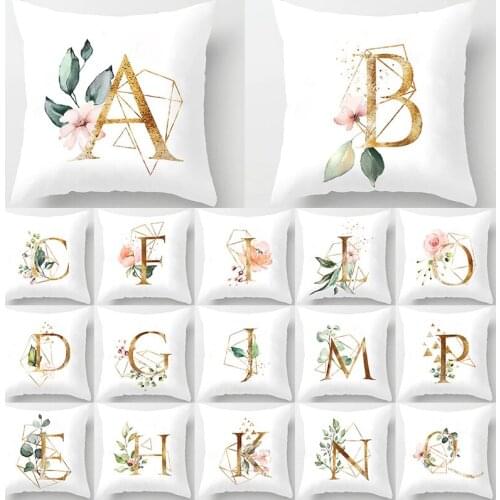 1Pcs Flower Letter Pillow 45*45cm English Alphabet white Cushion Cover Polyester Decoration Cojines Decorativos Para Sofa 40972