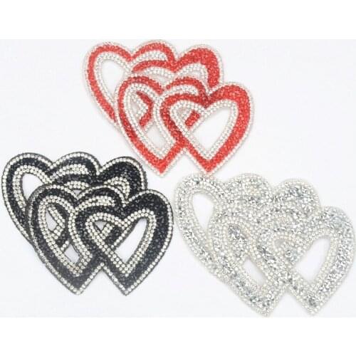 7*4.5cm Hotfix Rhinestone motifs red heart shape 10pcs/lot iron on transfer Applique patches for clothing shoe bags craft diy