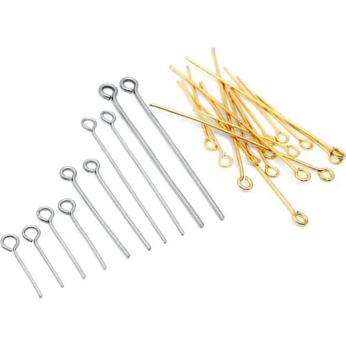100pcs stainless steel Gold Color Eye Head Pins15 20 30 40 50mm Findings for Diy Jewelry Making Accessories Wholesale Lots Bulk