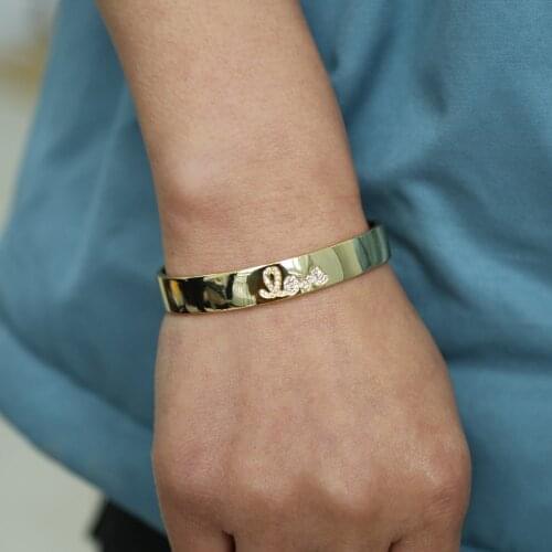 2019 valentines lover girlfriend gift engraved cz love letter Gold color open cuff wide band cuff bangle bracelet