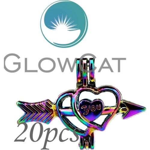 20X CC497 Rainbow Color Lover Heart Arrow Beads Cage Jewelry Making Essential Oil Diffuser Stone Pearl Cage Locket Pendant