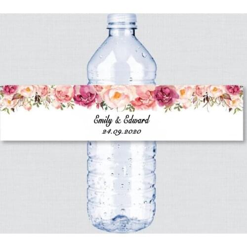 24pcs Custom name Wedding Water Bottle Labels Girl birthday party Rustic Pink Flower Custom Water Bottle Labels decoration