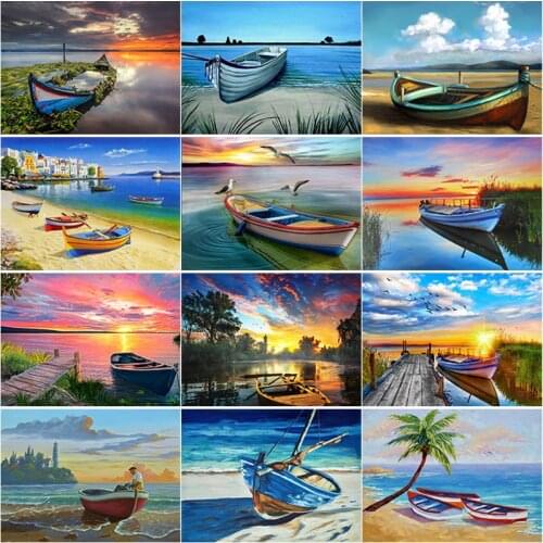 5D DIY Diamond Painting Sailing Harbour Diamond Embroidery Sea View Cross Stitch Full Square Round Drill Home Decor Manual Gift