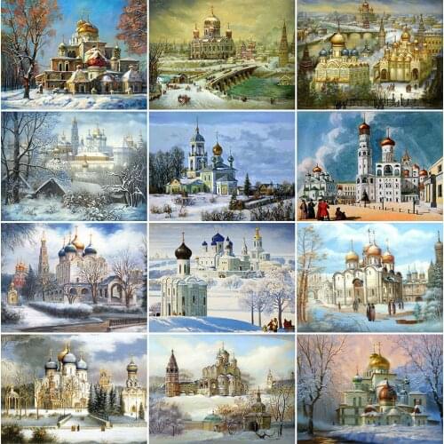 EverShine Diamond Painting Landscape Cross Stitch Diamond Embroidery Winter 5D Mosaic Picture Of Rhinestones Church Home Decor