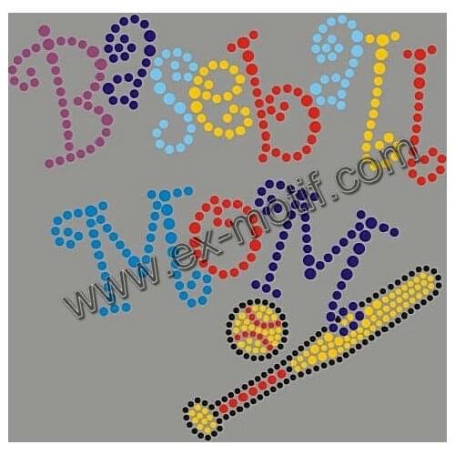 BlingQueen 25PCS/LOT Korean Rhinestone Hot Fix Iron On Appliques Baseball Mom Design