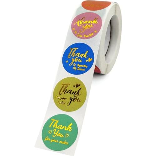 Bronzing Thank You Stickers Roll Colorful 500-Count Stickers Round for Wedding Birthday Party Favor Holiday Celebration XHC88