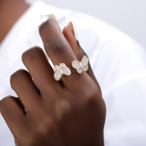 Zircon Butterfly Open Ring Luxury Cubic Zirconia Rings for Women Girls Party Christmas Jewelry Gift Wedding Band Bijoux Femme