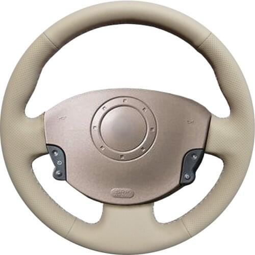 For Renault Megane 2 2003-2008 Kangoo 2008 Scenic 2 2003-2009 Beige Artificial Leather Hand-stitched Car Steering Wheel Cover