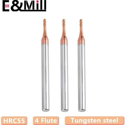 HRC55 4 Flute end mill Deep groove milling cutter 1mm 1.5mm 2mm 2.5mm tungsten steel Flat head deep groove milling cutter 50L