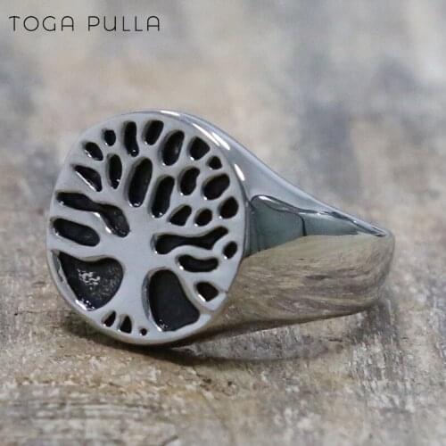 Vintage 316L Stainless Steel Tree of Life Signet Ring Classic Men Women Viking Amulet Rings Nordic Jewelry