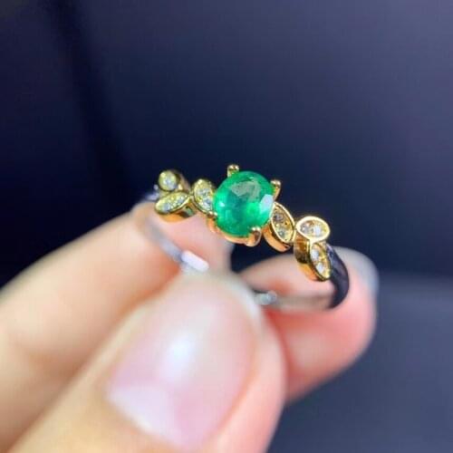 Fashion delicate leaf circle Natural green emerald gem Ring S925 Silver Natural Gemstone Ring Womens office Rings Jewelry