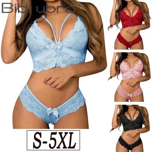 BIBI UBRA Sexy Lace Bra Panty Set For Womens Underwear Lace Floral Solid Plus Size 5xl Lingerie Female Corset Sexy Bras 2pcs