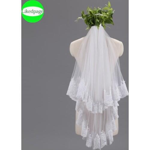 Short Wedding Bride Veil Accessories Two Layer Voile Mariage Welon Slubny Lace Edge Velo De Novia Sposa With Metal Comb 2021 New
