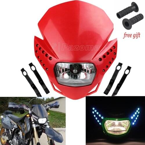 Red Enduro Street Bikes Headlight Fairing Motocross LED Headlight w/ Turn Signal For Honda XR CR CRF CRM FMX 250 450 200 650