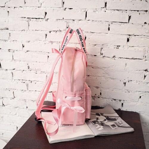 Hot Fashion Simple Leisure Letter Ribbon Printed Shoulder School-bag Backpack Butterfly-Knotted Student Bags Woman