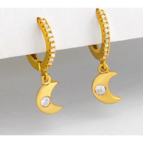 Small Crescent Moon Earrings For Women Cute White Stone Polish Drop Earrings Cubic Zirconia Huggie Statement Jewelry Gift ersu85