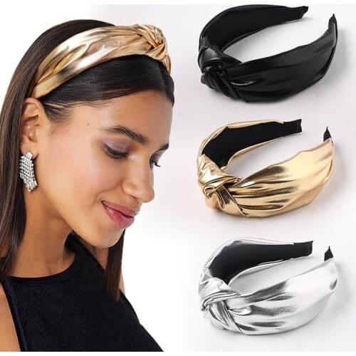 Fashion Solid Color Hairbands for Women 2021 PU Leather Headband Girl Simple Head Hoop Headwear Hair Accessories Wholesale