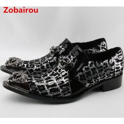 Zobairou zapatos hombre leather shoes men steel pointy toe hidden heel shoes for men slip on spiked loafers luxury oxford shoes