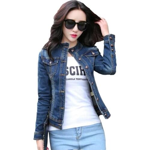 2020 new spring autumn Korean collar denim jackets female fashion long-sleeved slim short jacket wild womens Tops