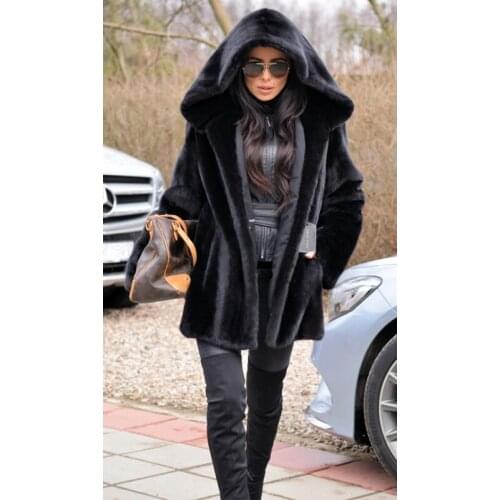 FURSARCAR 2021 New Fashion Genuine Natural Mink Fur Black Coat With Big Hood High Street Female Winter Thick Outerwear Jacket