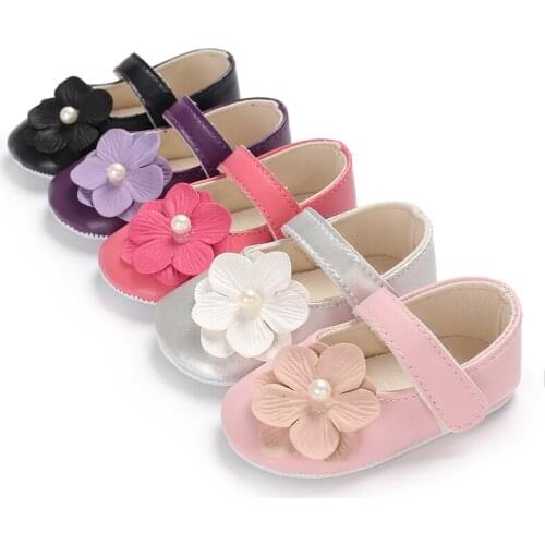 Baby Girl Princess Shoes Toddler Non-slip Flat Soft-sole PU-Leather Crib Lovely Flower Infant First Walkers 0-18M