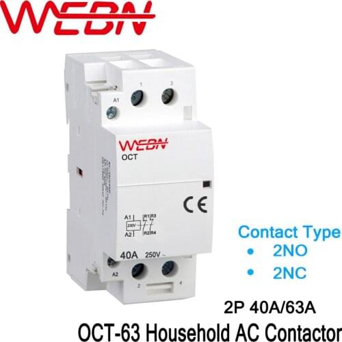 OCT-63 Series 2P 40A/63A Automatical Operation AC Household Contactor 220V/230V 50/60Hz Contact 2NO/2NC Din Rail Contactor