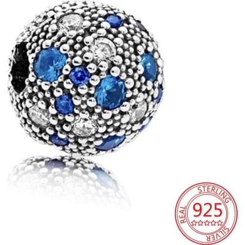 Authentic 925 Sterling Silver Beads With Diamonds Blue Fixing Clip Fit Pandora Moments Bracelet and Necklace Gifts