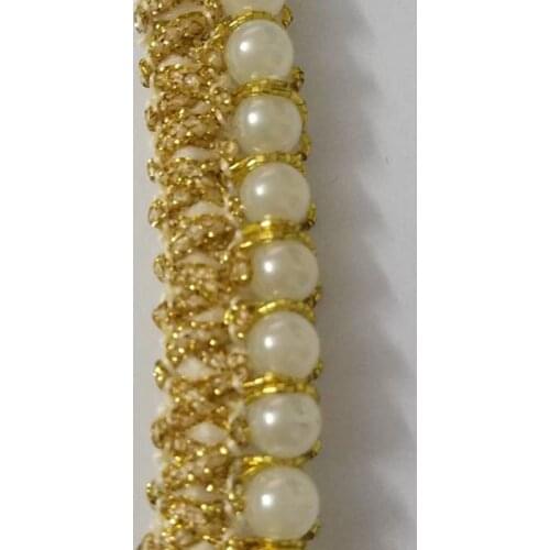 15mm Beaded Pearl White Gold Trimming Beaded Lace Ribbon Trim scrapbooking Applique Embellishment Sewing renda For Wedding Dress