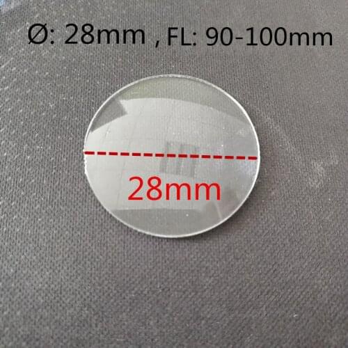 Plano convex acrylic lens diameter 28mm focal length 90-100mm