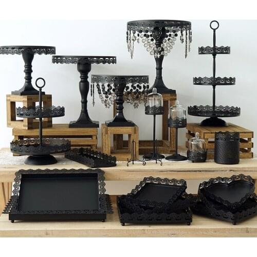 Black cake stand & cupcake tray lace edge cake tools home decoration dessert table party suppliers storage