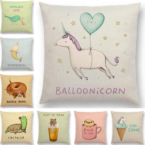 Super Cute Cartoon Animals Funny Nickname Unicorn Narwhal Dachshund Pug Flamingo Cushion Cover Home Decor Sofa Throw Pillow Case