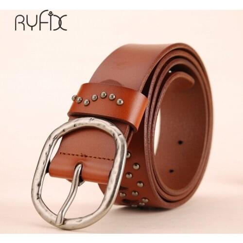 Summer Beach Vintage color line genuine leather belt Women Rivet ancient Gift For dress BL338