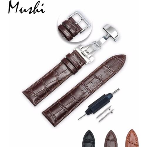 Watch Strap Quick Release Genuine Leather Calfskin Watch Band 18 20 22mm Watch Bracelet with Butterfly Clasp Pin Buckle Silver