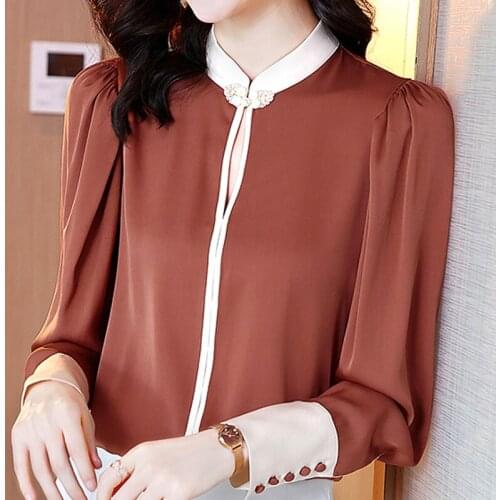 Long Sleeve Stand Collar Chiffon Blouse Shirt Blouse Women Blusas Mujer De Moda 2021 Women Tops Female Women Blouses Blusa E159