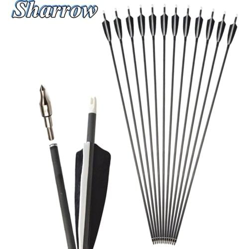 6/12/24pcs Spine 500 Carbon Arrow 35Inches 7.2mm with 4inch Shield Feather for Compound Bow Hunting Recurve Bow Archery Shooting