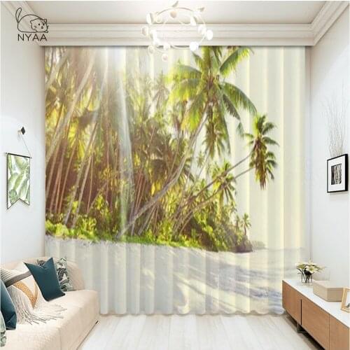 Tropical Ocean Plam Trees Curtain Children Room Curtains For Bedrooms Salon Decor Curtains For Kitchen Set Micro Shading