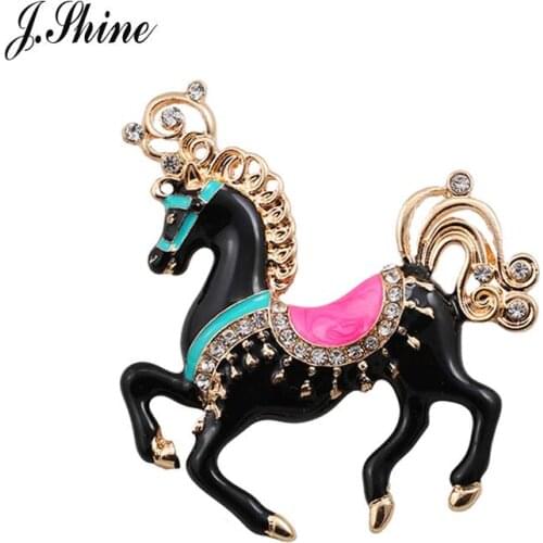 JShine Unique Black Enamel Horse Royal Style Charming Brooches for Women Pins and Brooches Cute Animal Dress Accessories