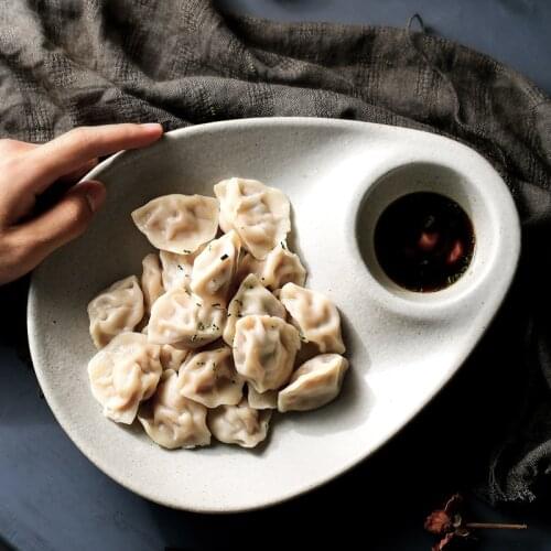 Japanese-style ceramic dumpling plate with vinegar dish for household retro cold dish plate restaurant irregular sub-platter