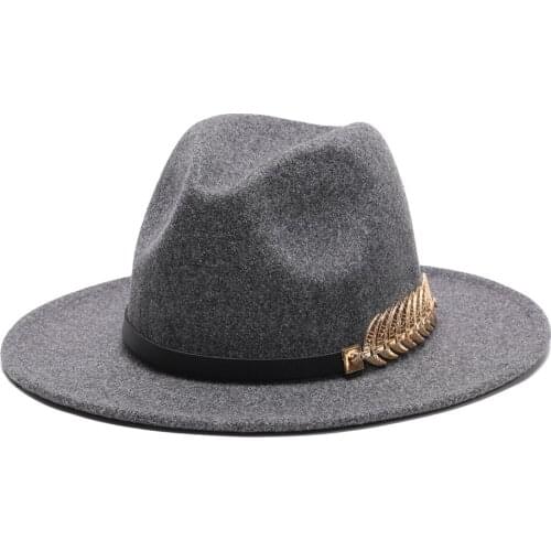 2021 High Quality Fashion Woolen women Felt Jazz Fedora Hat with Fishbone Belt Unisex Wide Brim Panama men hot Party wedding Cap