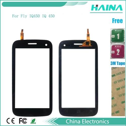 Black&white color New Touchscreen Sensor Touch Panel For FLY IQ450 IQ 450 Touch Screen Digitizer Front Glass 3m Tape