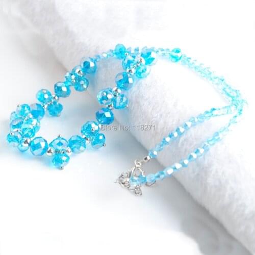 WOJIAER Sky Blue Crystal Faceted Beads Necklace 18 inches Length Jewelry Lobster Clasp PE3397