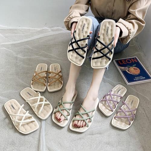 2021 New Summer Ladies Sandals and Slippers for Outer Wear Fashion Soft Bottom Non-slip Student Fairy Style Slippers