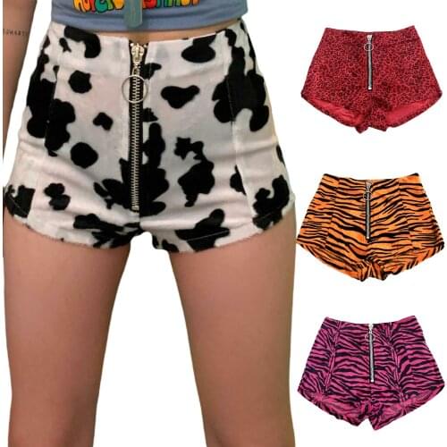 Women Sexy High Waist Shorts Front Zipper Closure Leopard Printed Pattern Pants Club High Street Shorts 2021 New