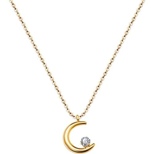ZMFashion C-shaped Moon With Diamond Pendant Clavicle Necklace Stainless Steel Punk Hip Hop Rock Chain Jewelry Gift 2021 Trend