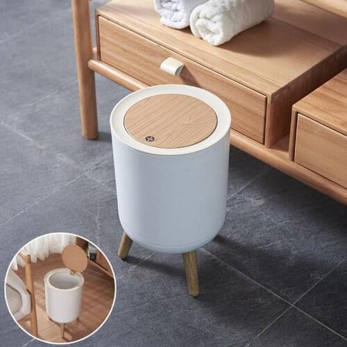 1Pc Creative High-foot Trash Can Round Rubbish Bin Bathroom Kitchen Dustbin with Press Lid Non-slip Mat Home Supplies