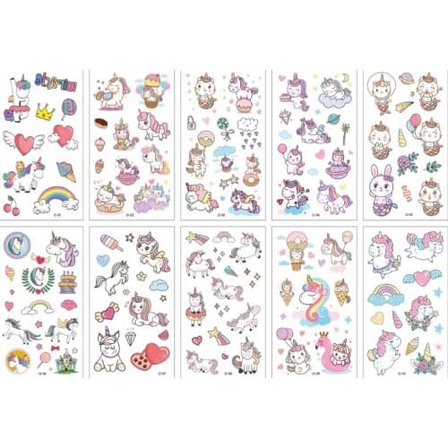 10pcs/lot Unicorn Temporary Tatoo Sticker 22 Styles Waterproof Kids Fake Tattoo Tattoos Hand Foot Tatouage For Children Boy Girl