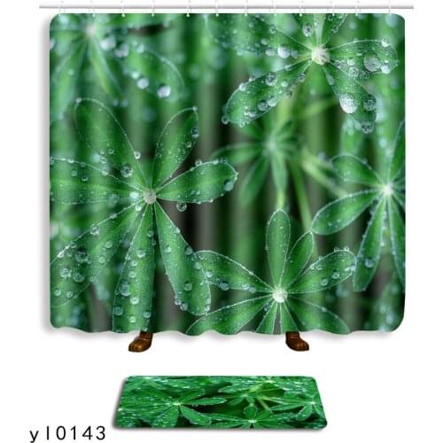 180x180cm green plant Pattern Bath Curtain High Quality Shower Curtains Eco-Friendly Waterproof Curtain 12 Hooks+Non-slip carpet