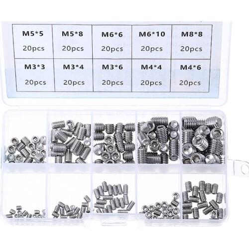 200pcs Assortment M3 M4 M5 M6 M8 Hex Socket Screws Stainless Steel Screw Kit Box Hexagon Socket Head Screw Set